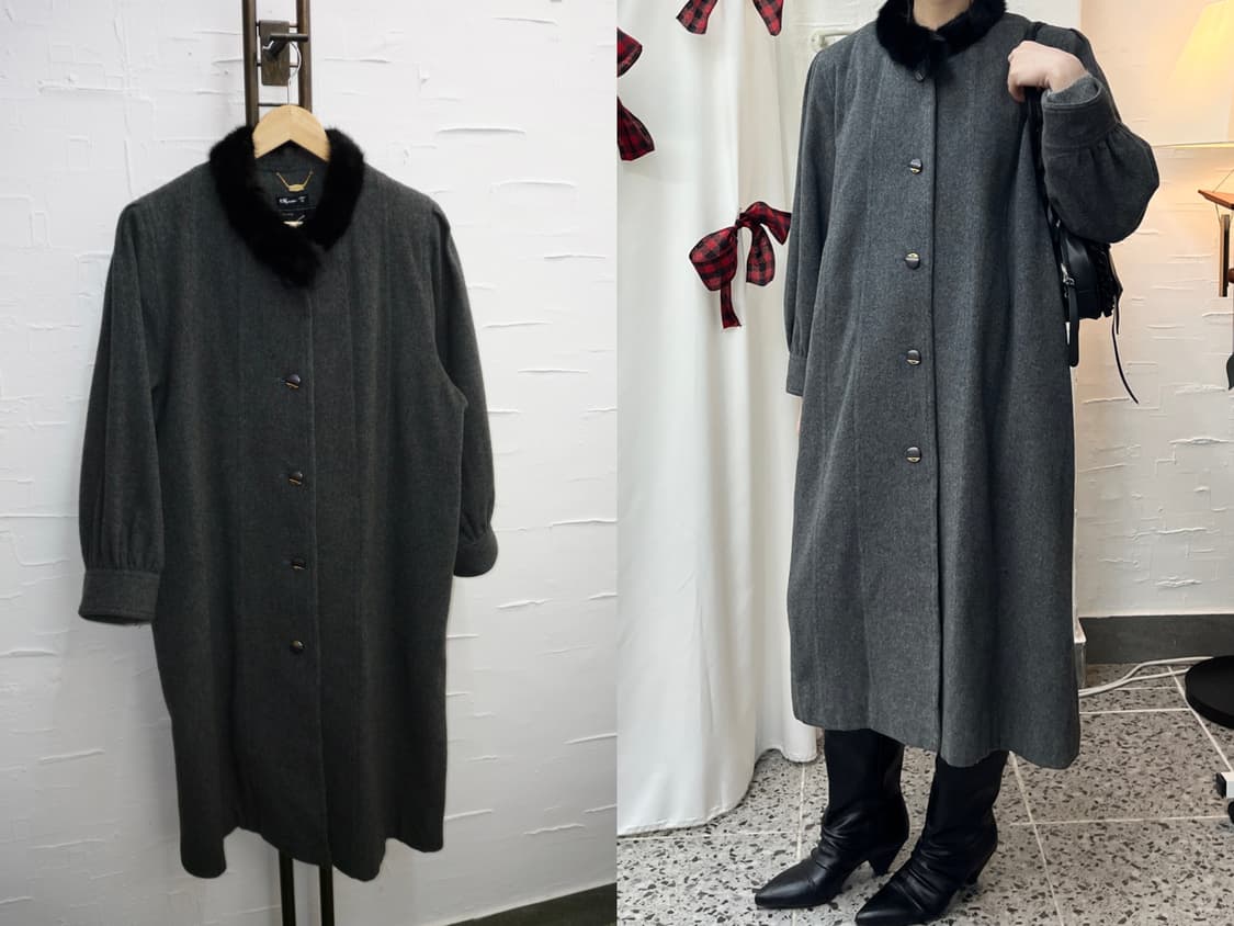 charcoal fur collar coat 상품이미지1