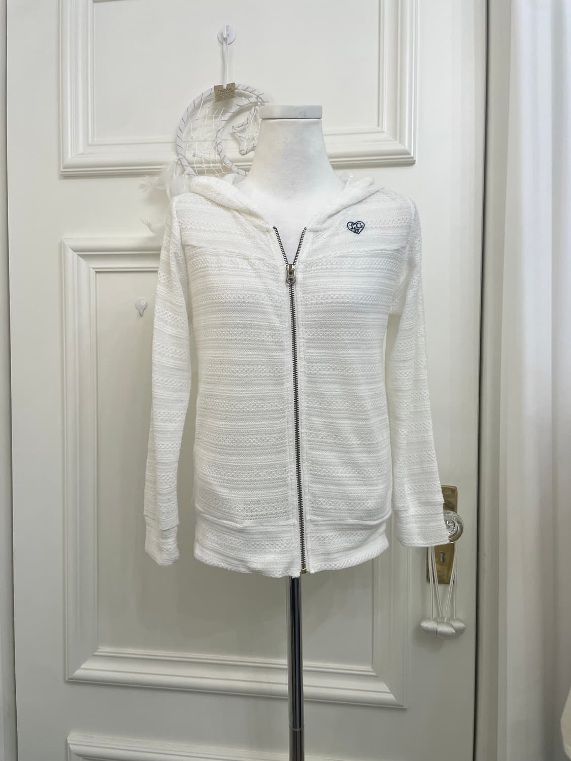 white navy logo lace crochet hoodie-zip 상품이미지1