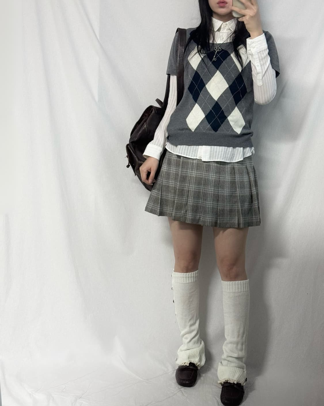 아가일 하프 슬리브 니트 셔츠 탑 2pcs SET 상품이미지3