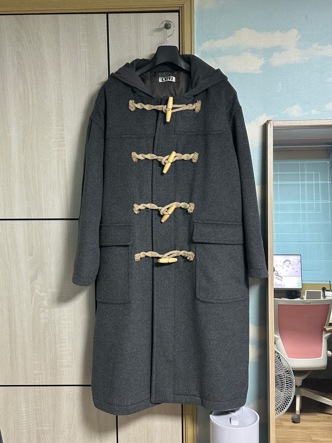 (L) 로파이 오버핏 스테디 더플 코트 (차콜)  상품이미지2