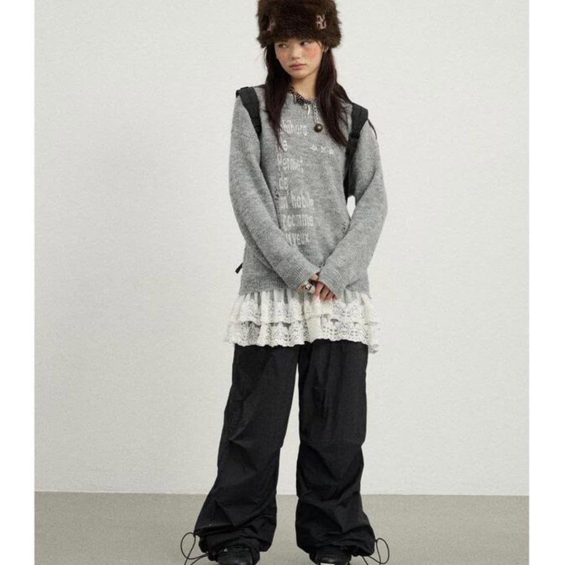 Achihara 아치하라 My Dear Lace Sweater Gray 상품이미지2