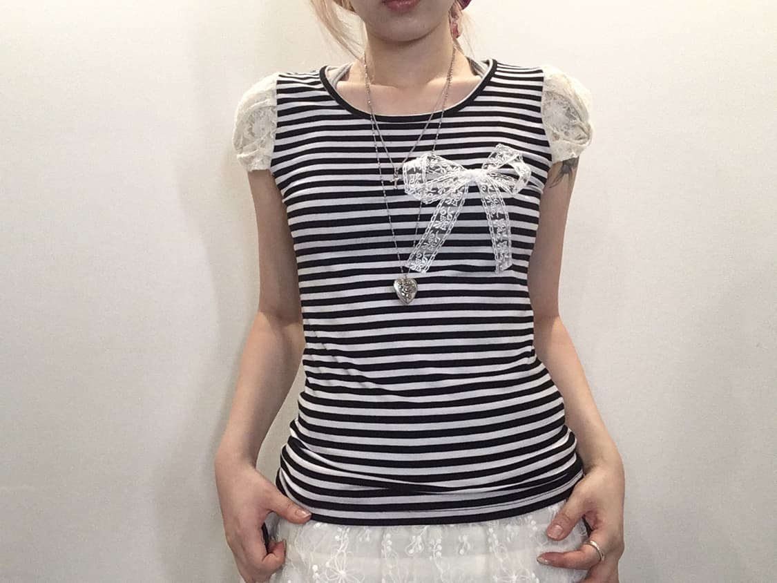 jpn vintage ribbon lace stripe t shirt 상품이미지2