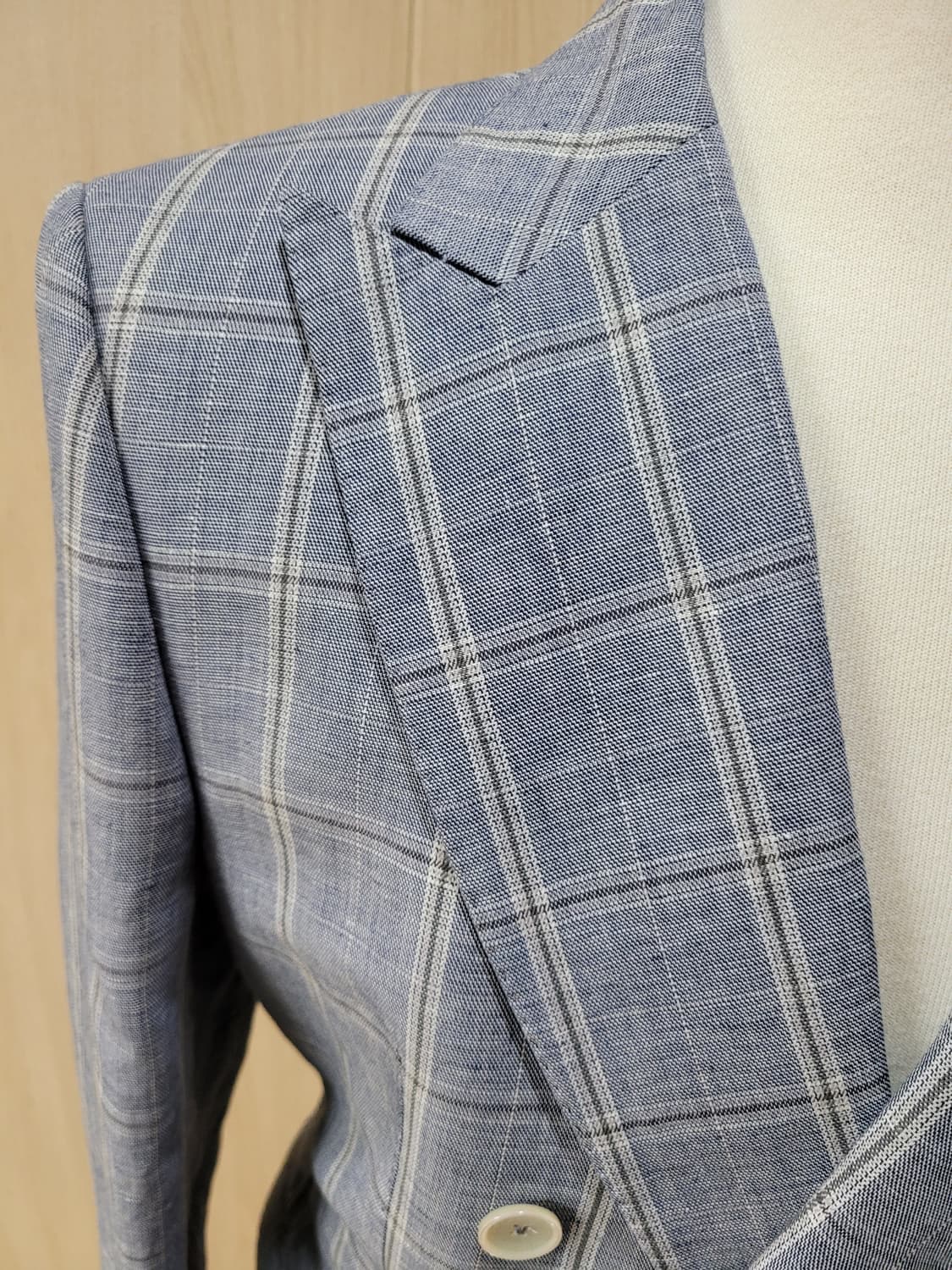 자라맨 ZARAMAN 린넨 체크 더블자켓 100 스카이블루 상품이미지3