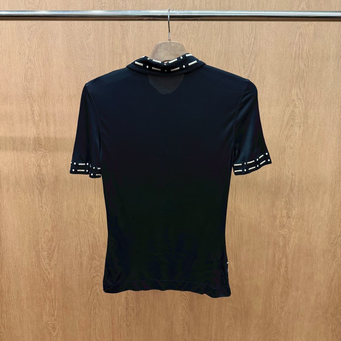 펜디 PK 반팔 티셔츠 자수 스티치 로고 디테일 슬림핏 블랙 상품이미지3