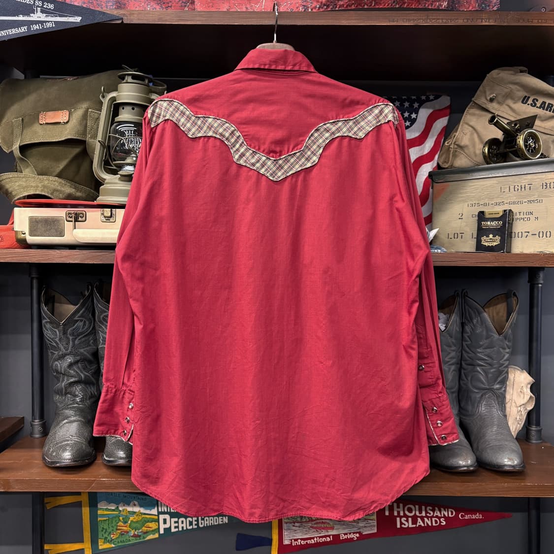 80s KARMAN 타탄체크 클라우드 요크 레드펄스냅 웨스턴셔츠 N601 상품이미지2