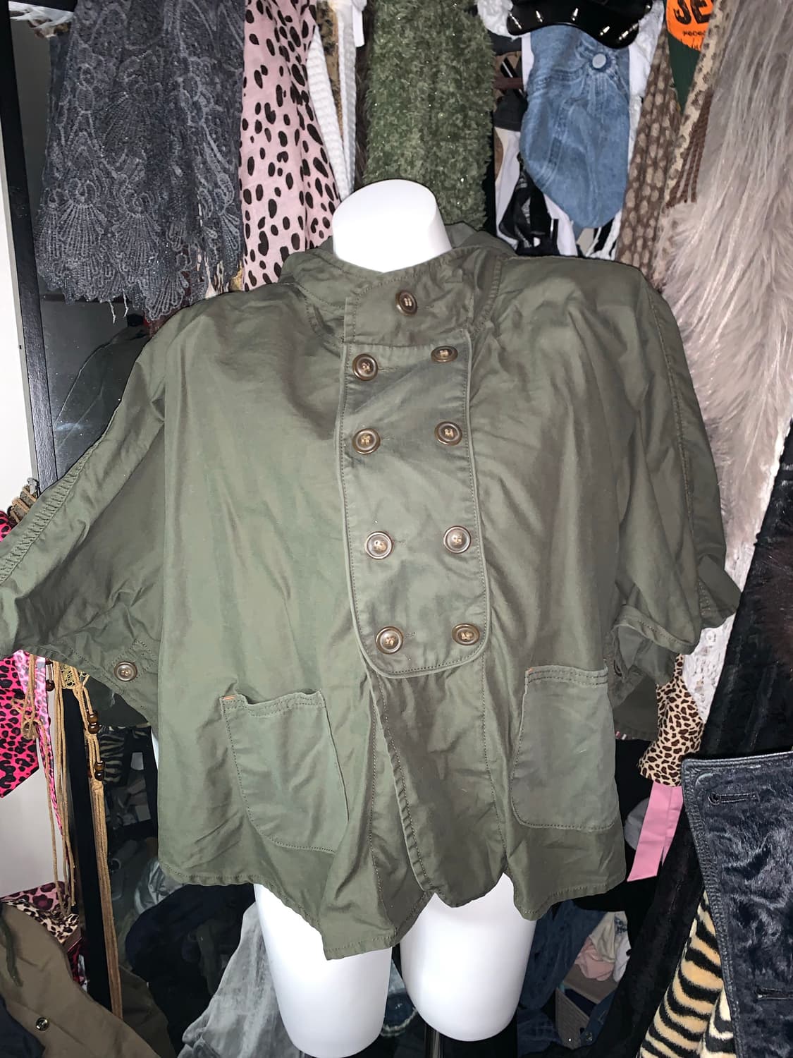 y2k 그런지 카키 야상 후드 케이프 상품이미지1