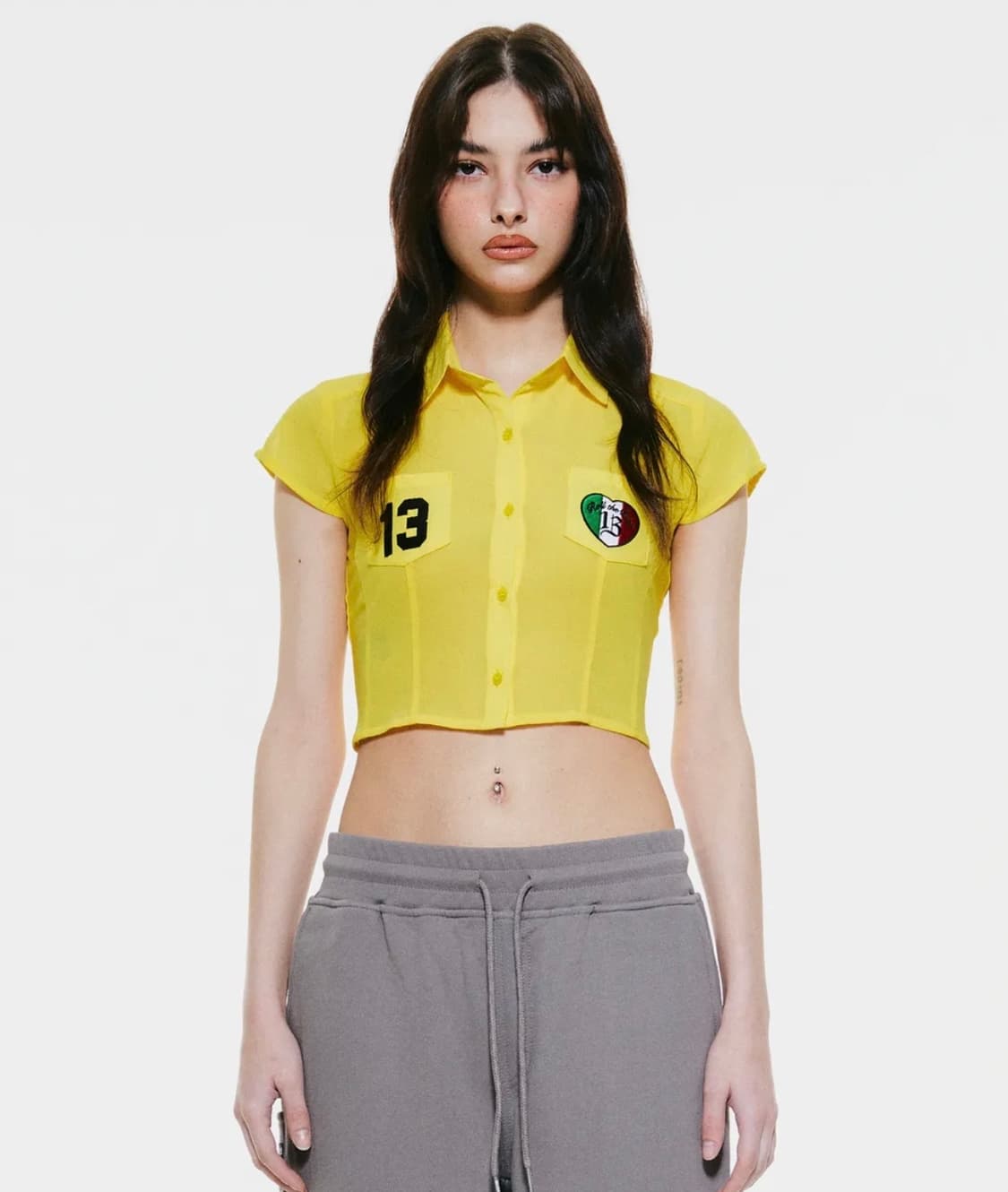 배디_Applique Sheer Shirt Yellow 상품이미지1