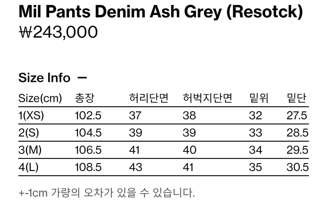 해칭룸 밀팬츠 데님 애쉬그레이 1사이즈 판매합니다 상품이미지5