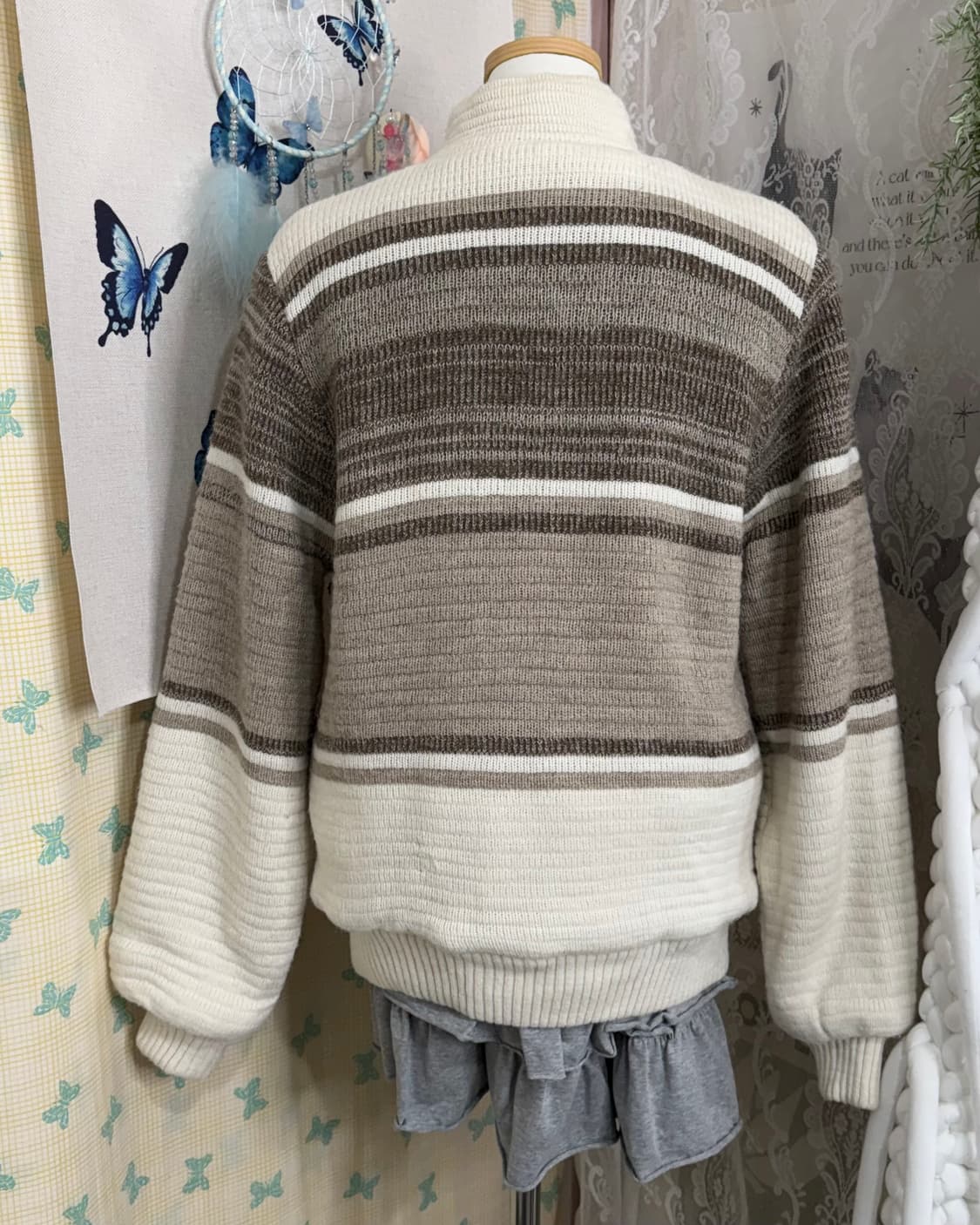 아이보리 & 브라운 뽀글이 니트 집업 자켓 상품이미지6