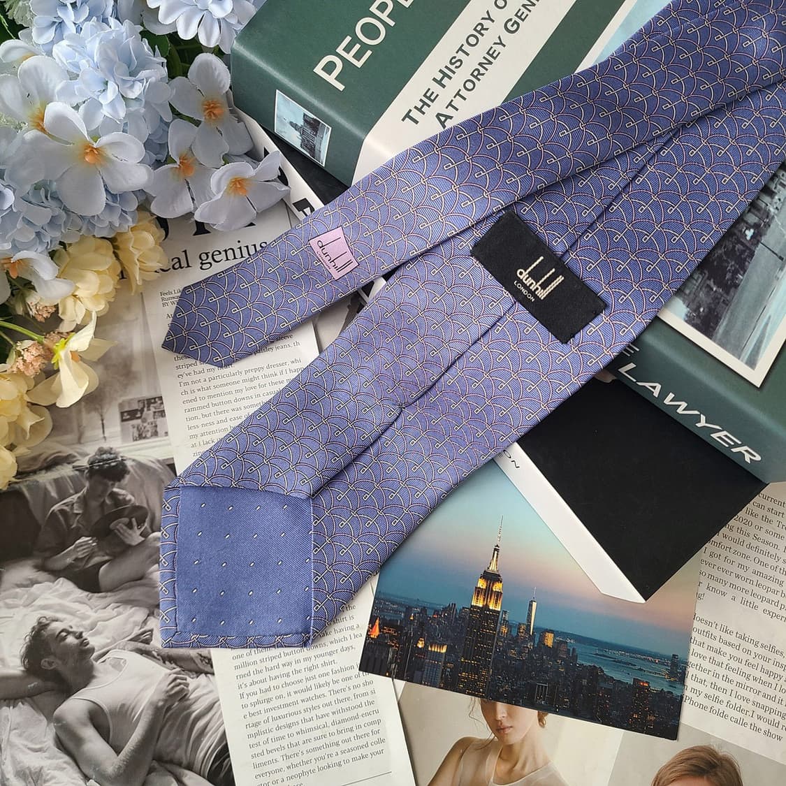 DUNHILL 던힐 실크 블루 로고 패턴 넥타이 9cm A~B등급 G6
 상품이미지3