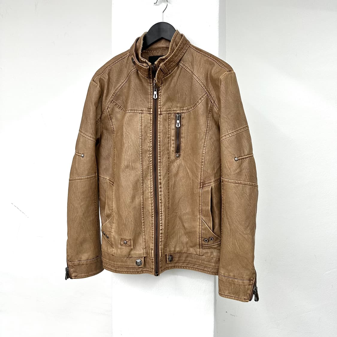 Beige brown leather jacket 상품이미지4