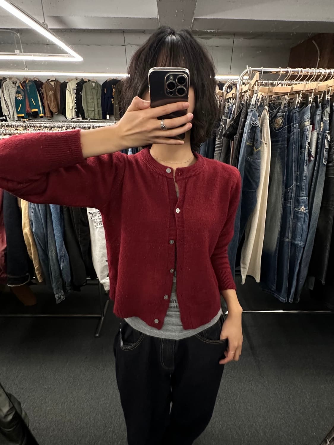 OS) Japanese vintage 여성 버건디 니트 가디건 상품이미지1