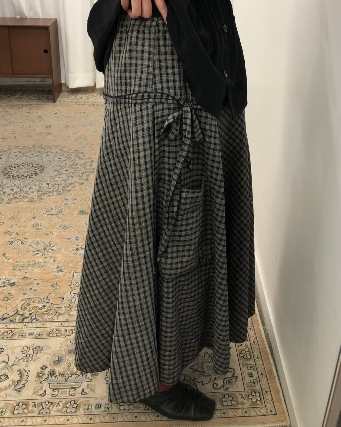 체크 포켓 리본 스커트 상품이미지2