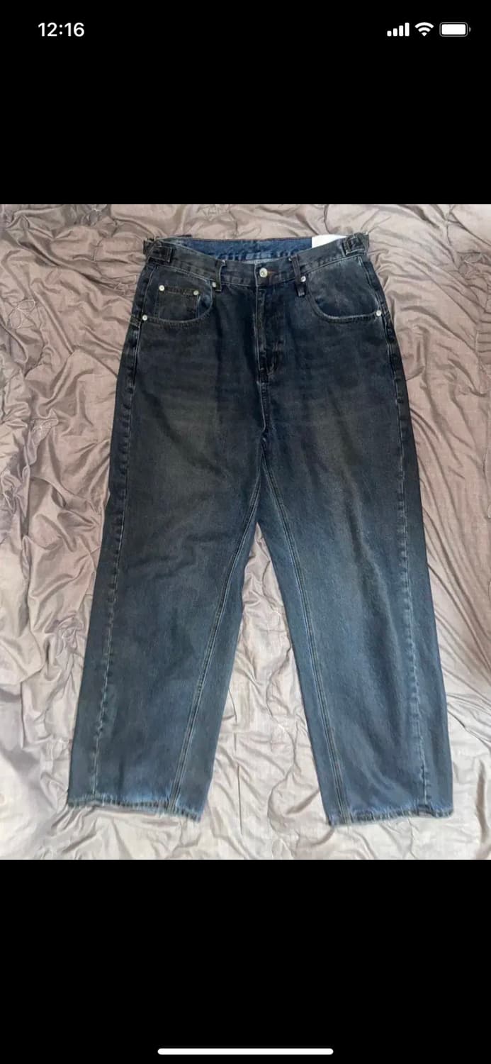 이예 Wide Washed Waxed Denim Pants Blue 상품이미지2