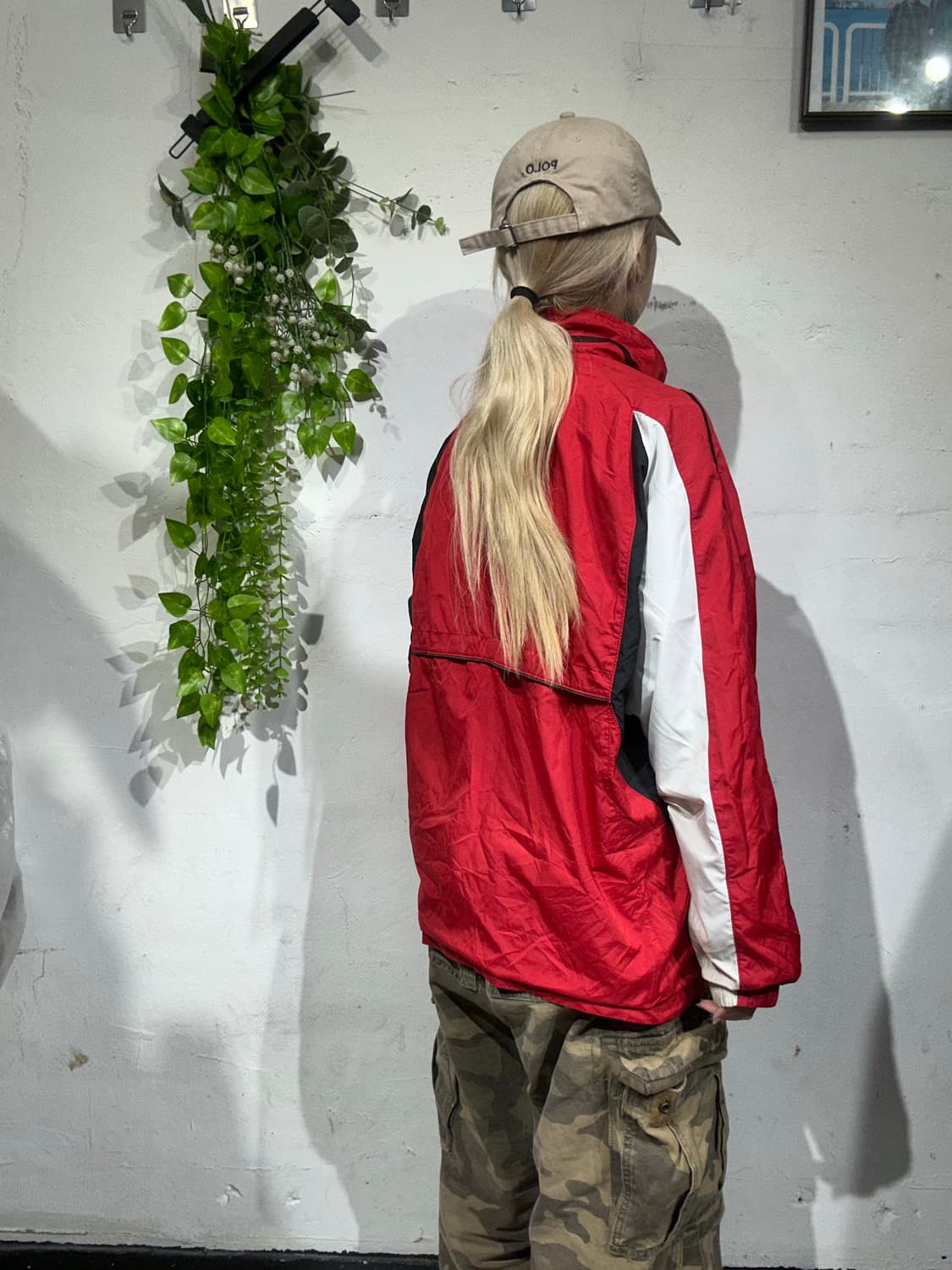 미즈노 레드 화이트 오버핏 바람막이 자켓 S 상품이미지3