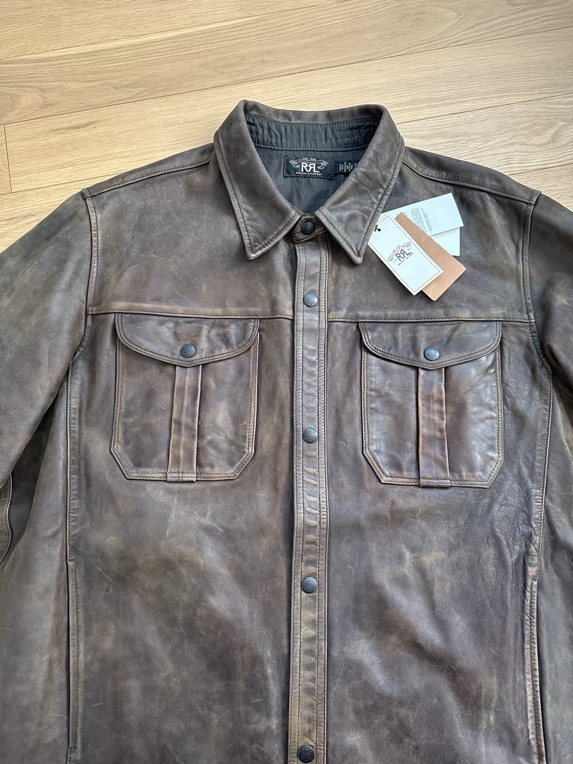 RRL 25ss 핸드디스트레스트 레더 오버셔츠 상품이미지1