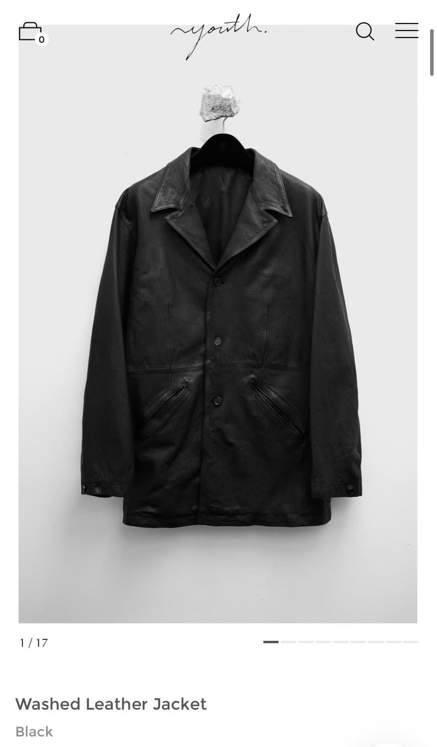 Washed Leather Jacket Black(xs) 상품이미지1