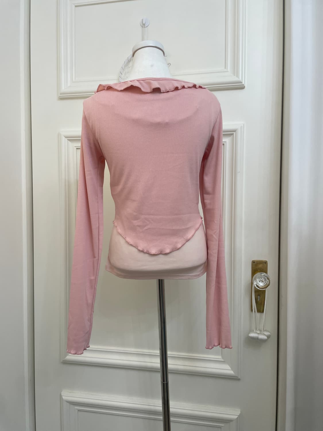 pink bow point crop cardigan&ruffle shir 상품이미지3