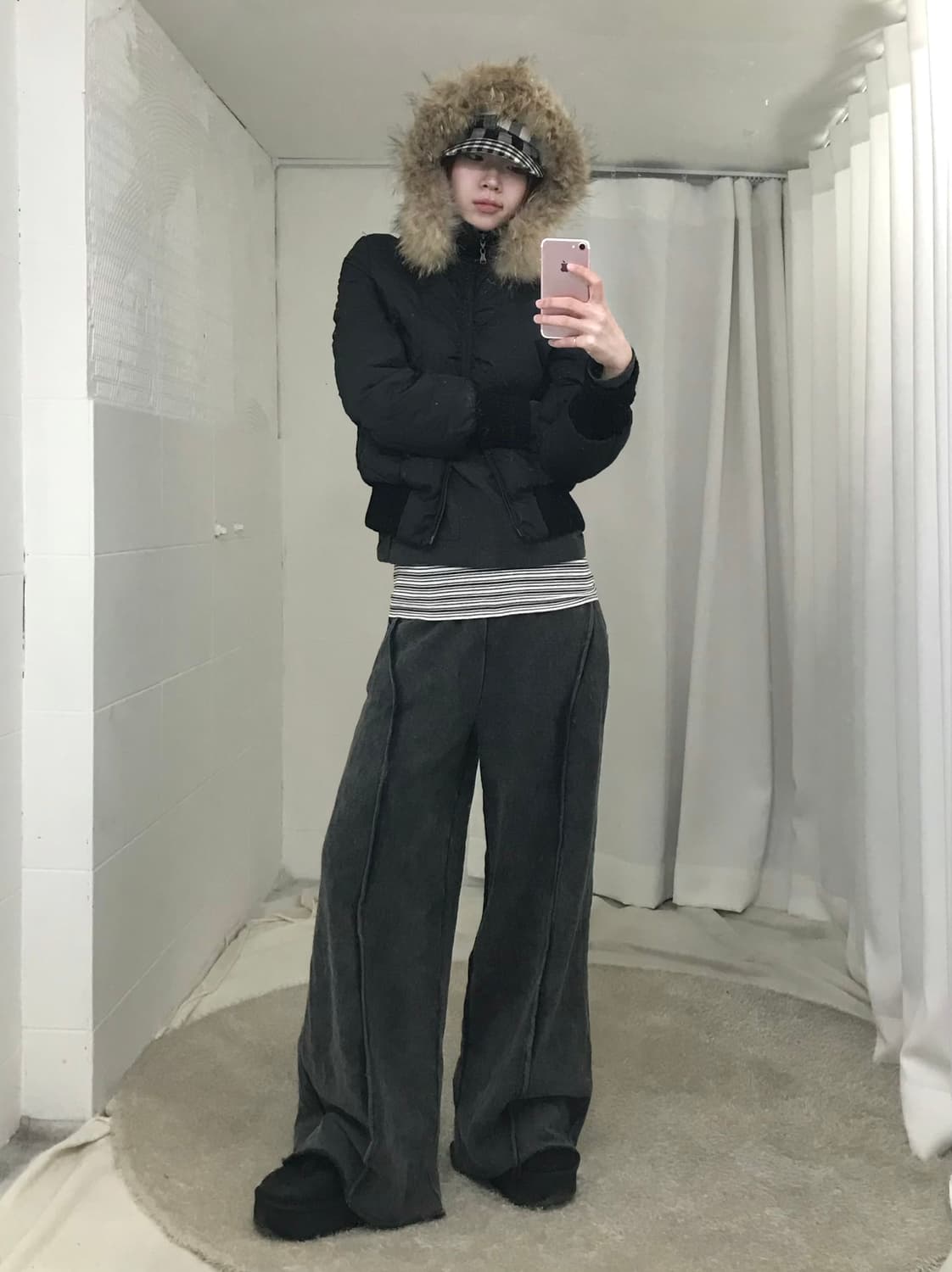 빈티지 무채색 캐주얼 코지 스트릿 코디 세트 상품이미지3