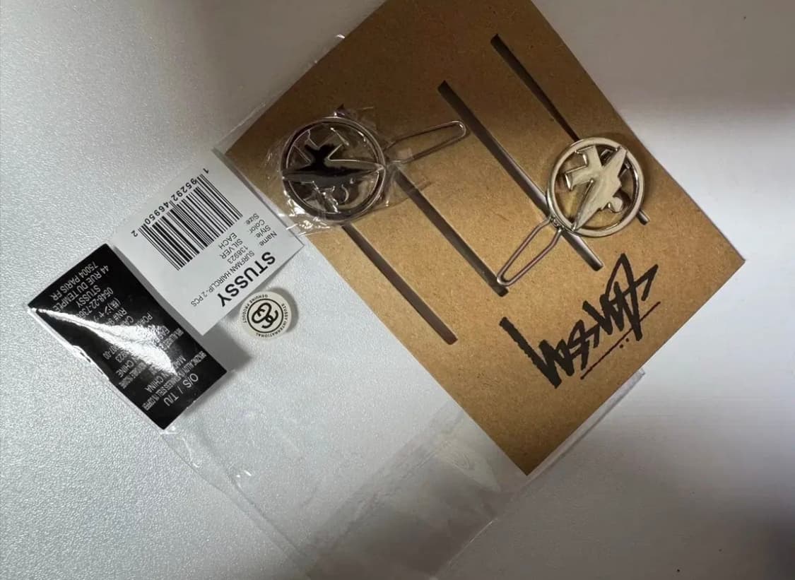 스투시 서프맨 헤어클립 실버 스투시 머리핀 한쌍 상품이미지1