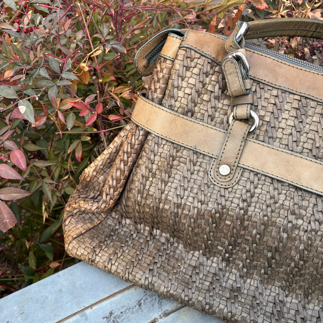 에스카다 브라운 베이지 우븐 레더 테슬 토트백 상품이미지8