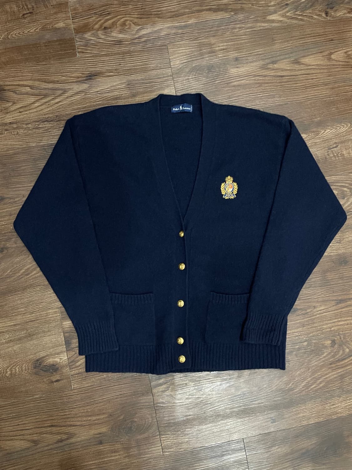 90s 폴로 금장 크레스트 와펜 울 가디건 네이비 상품이미지3