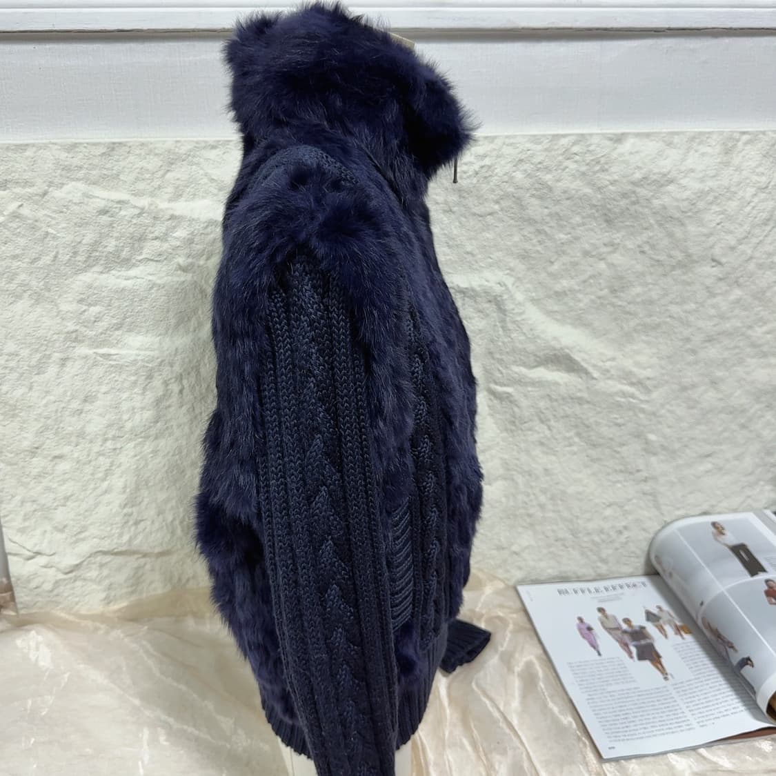 빈티지 네이비블루 꽈배기 토끼털니트자켓 가디건 상품이미지2