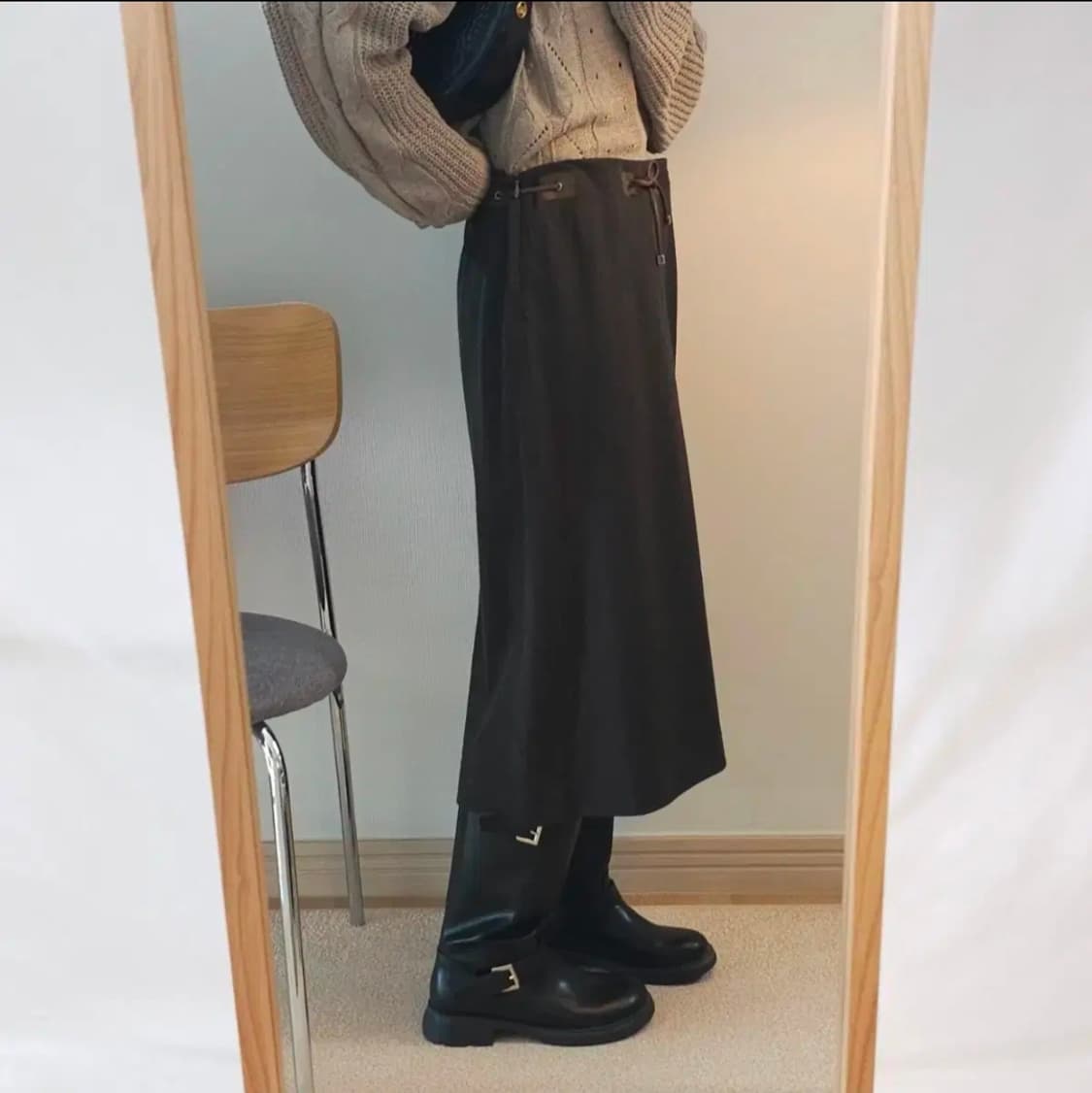 (67-96)PRENDANG 쁘렝땅 울 모직 스커트 브라운 상품이미지2