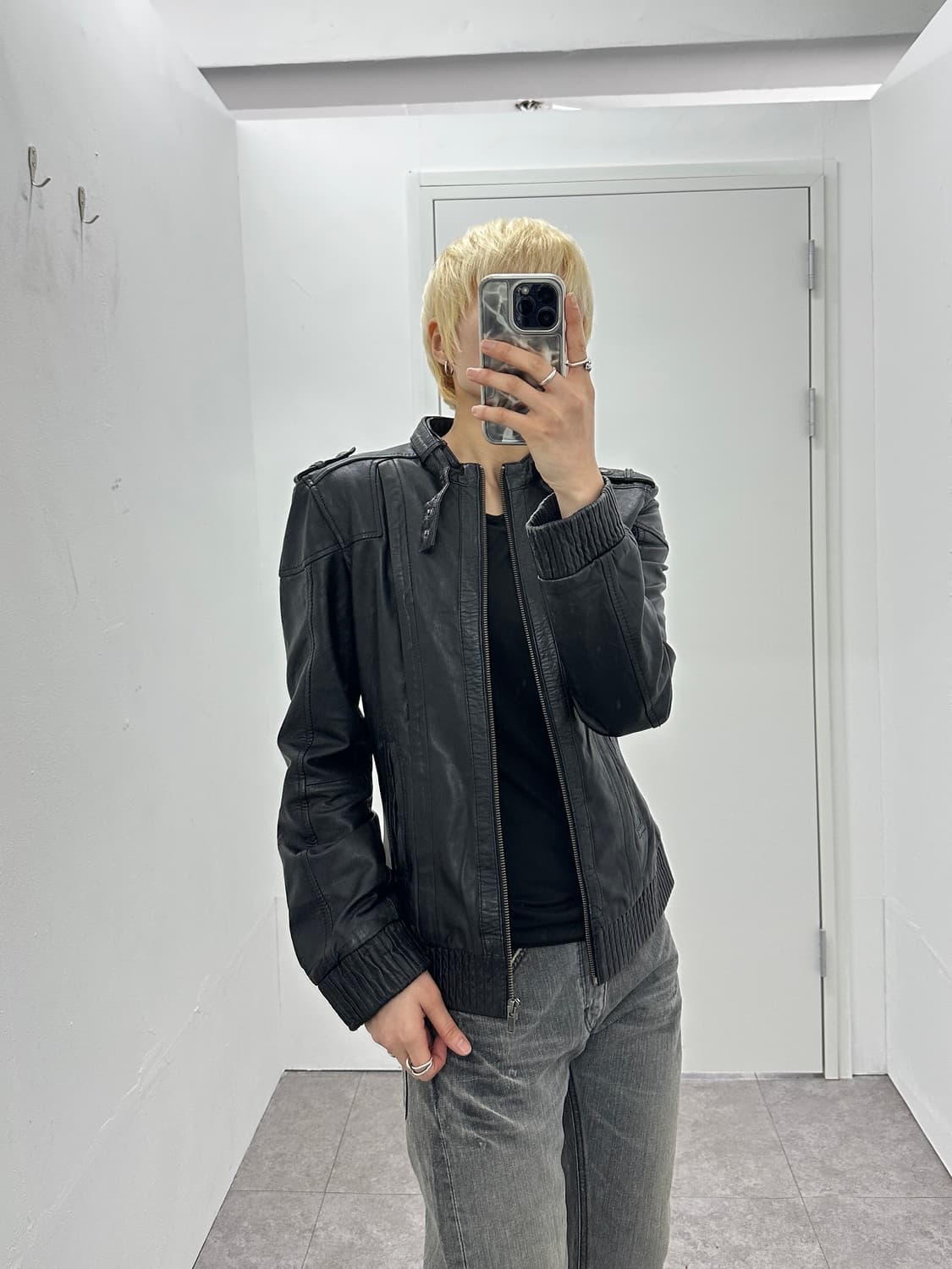 Lambskin Epaulette Ribbed Hem Jacket 상품이미지1