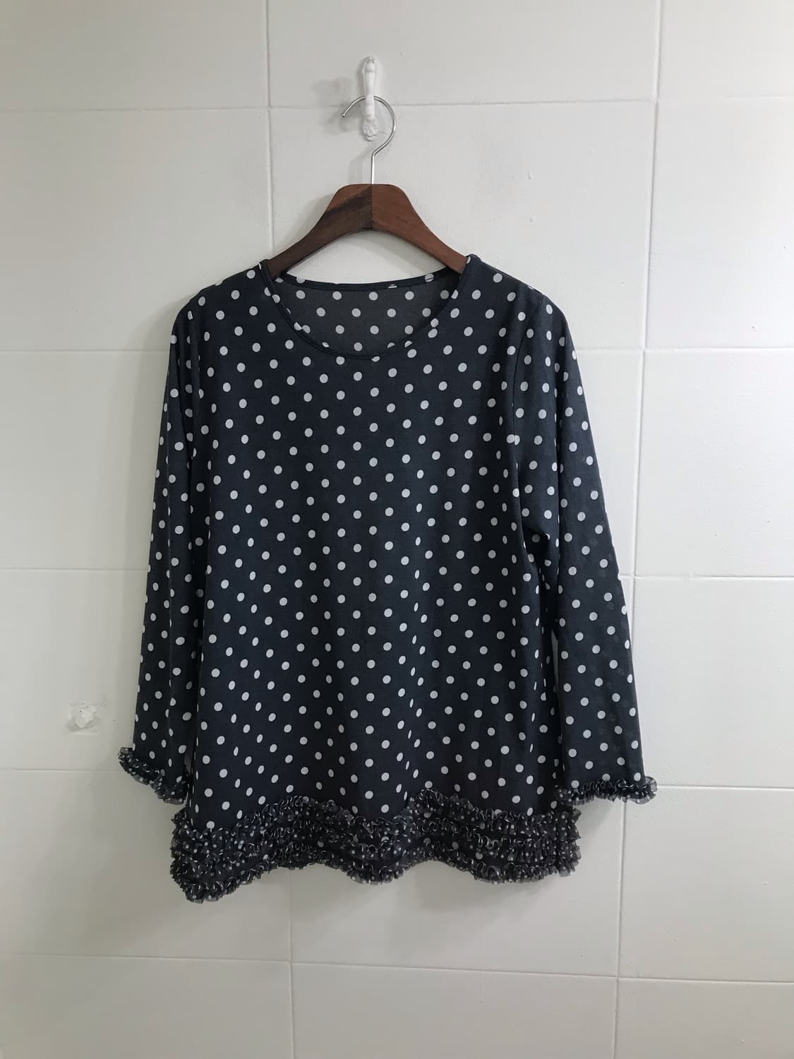 네이비 숏트렌치 청록 니혼진 도트 코디세트 상품이미지7