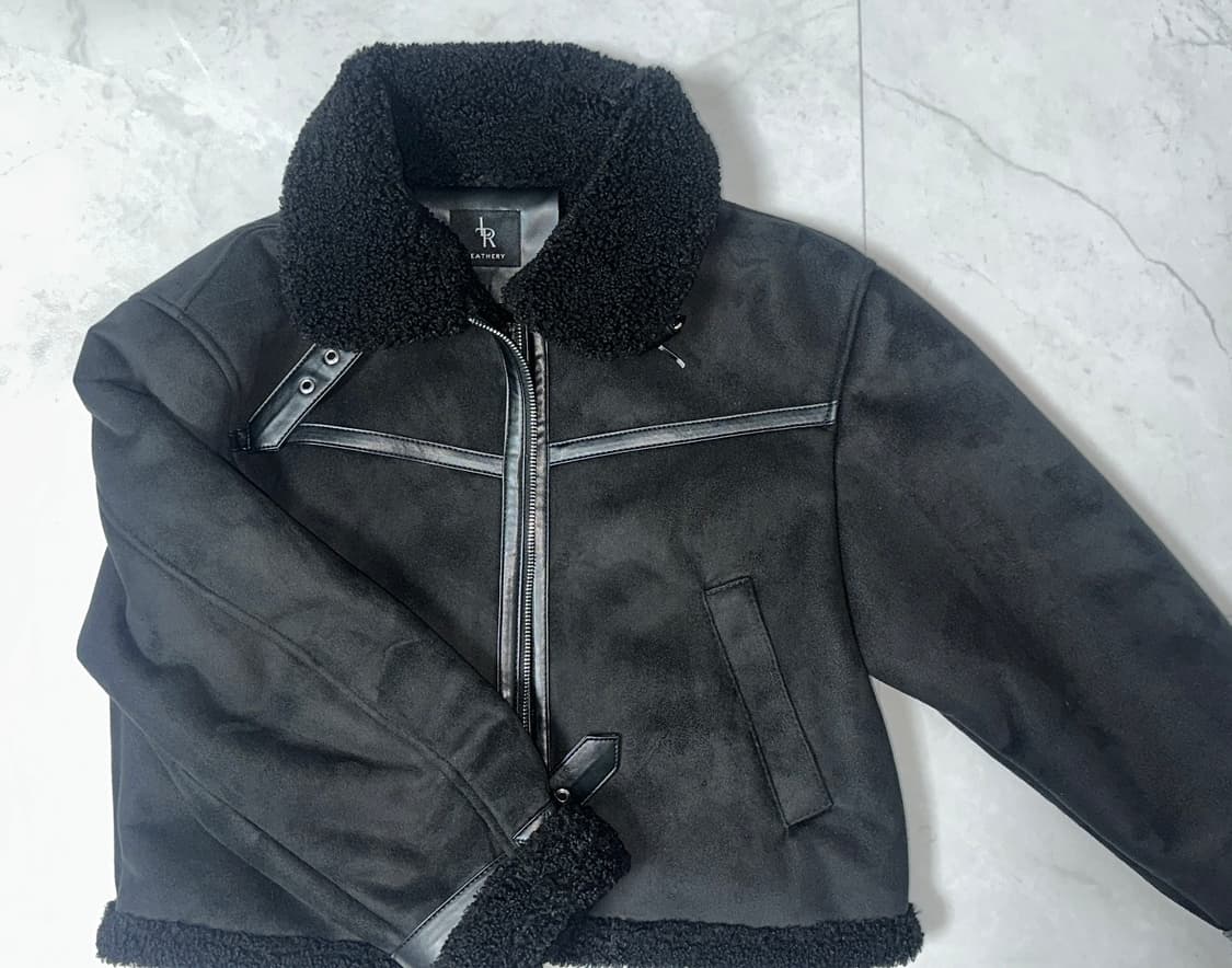 레더리 오블리크 스웨이드 무스탕 자켓 블랙 상품이미지3