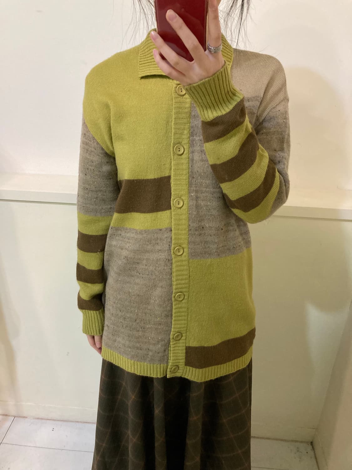 빈티지 그린 스트라이프 가디건 상품이미지9