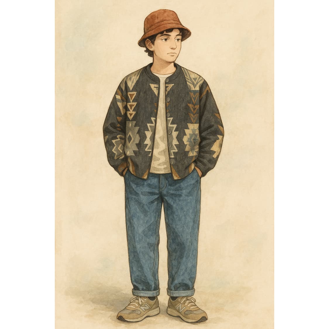 [100] 80s CROMBIE 퓨어 램스울 나바호 패턴 니트 가디건  상품이미지10