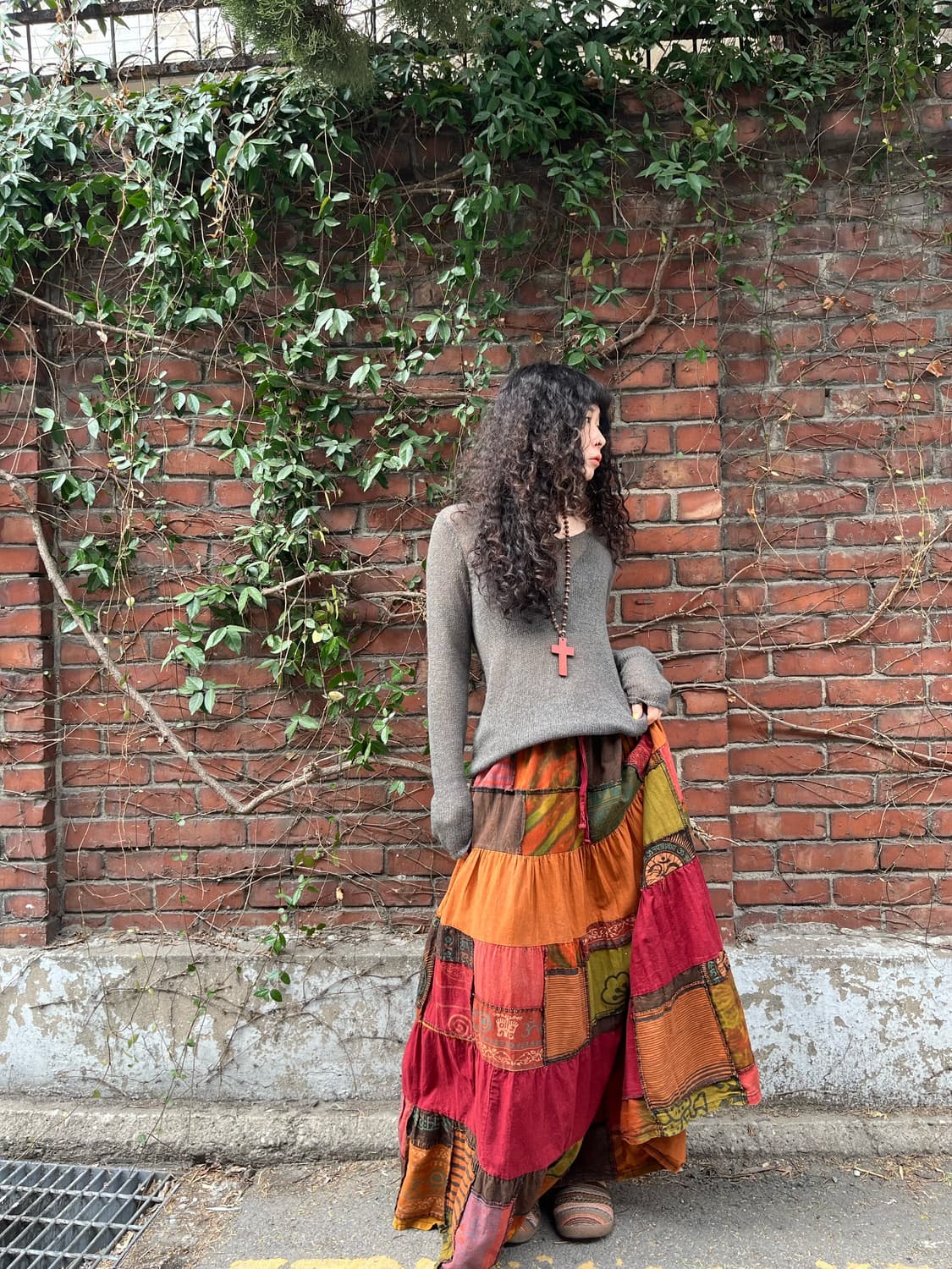 히피 패턴 패치워크 롱 스커트 상품이미지1