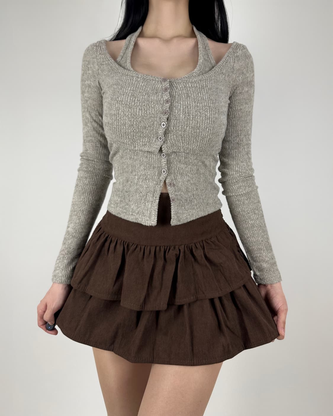 오트 그레이 레이어드 긴팔티 상품이미지1