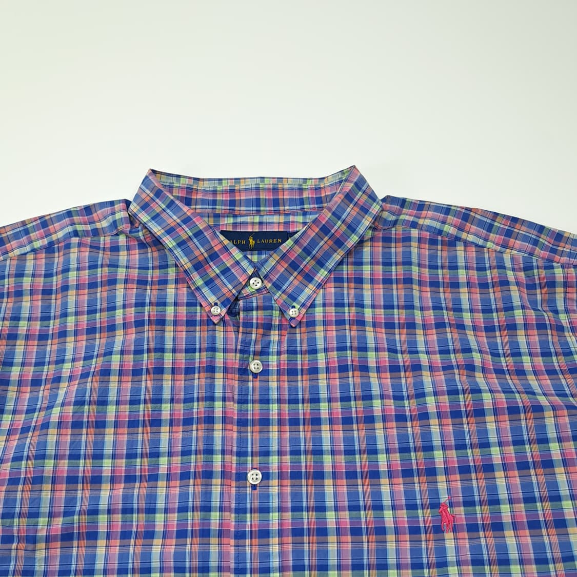 CL596 4XB 폴로 90s 코튼 핑크 블루 스몰 매드라스 체크 셔츠 상품이미지2