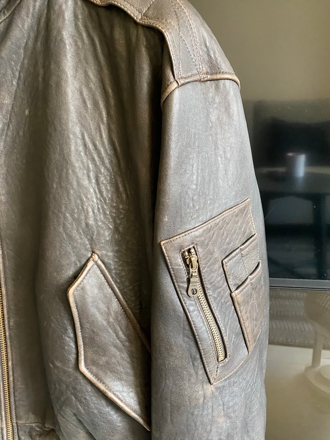 쿠어 빈티지 넥카라 레더 점퍼 Xl 상품이미지4