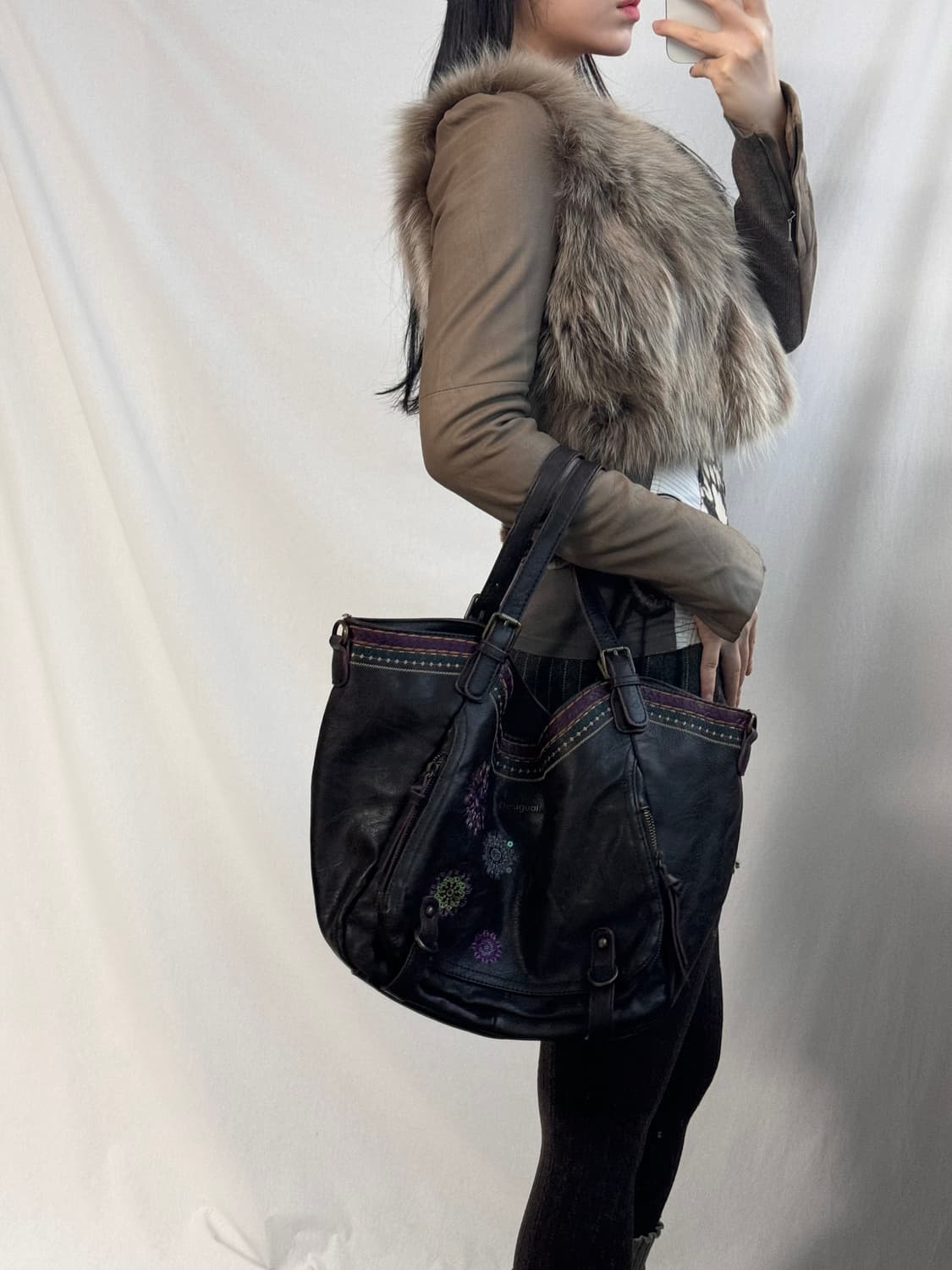 리얼 레더 폭스 퍼 크롭 자켓 상품이미지6