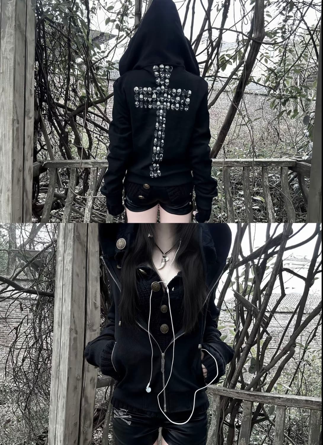 Skull Cross Graphic Zip Hoodie 상품이미지1