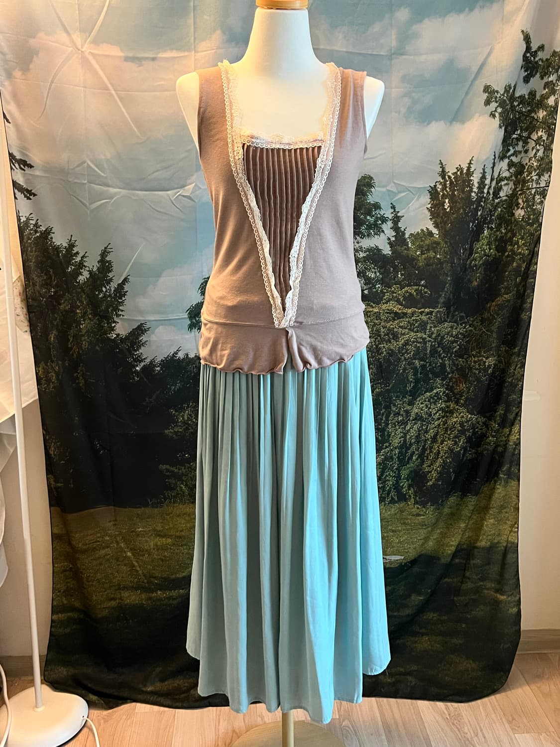 lace sleeveless long pleated skirt 상품이미지1