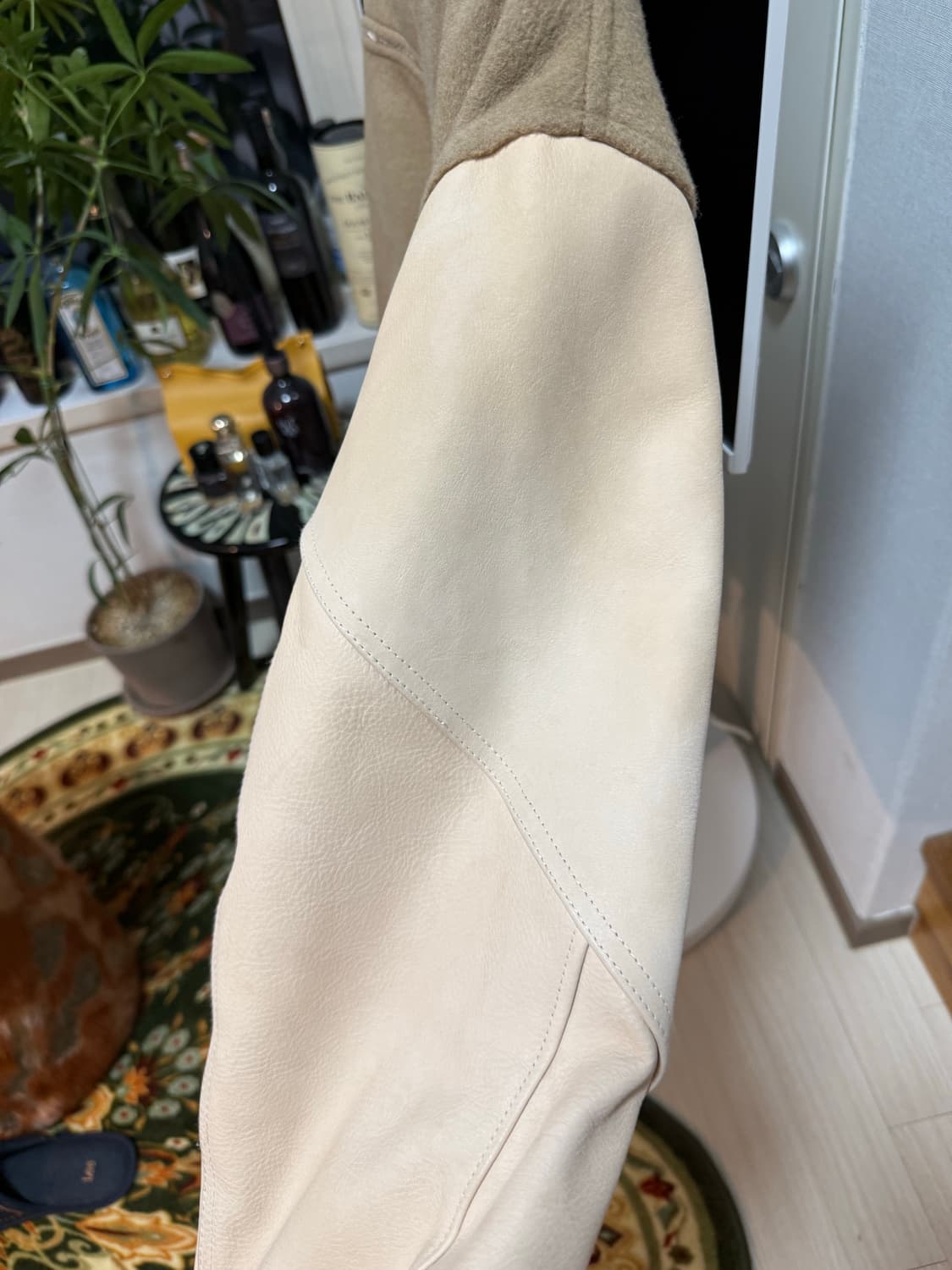 엑슬림 바시티 레더자켓 L 베이지 상품이미지3