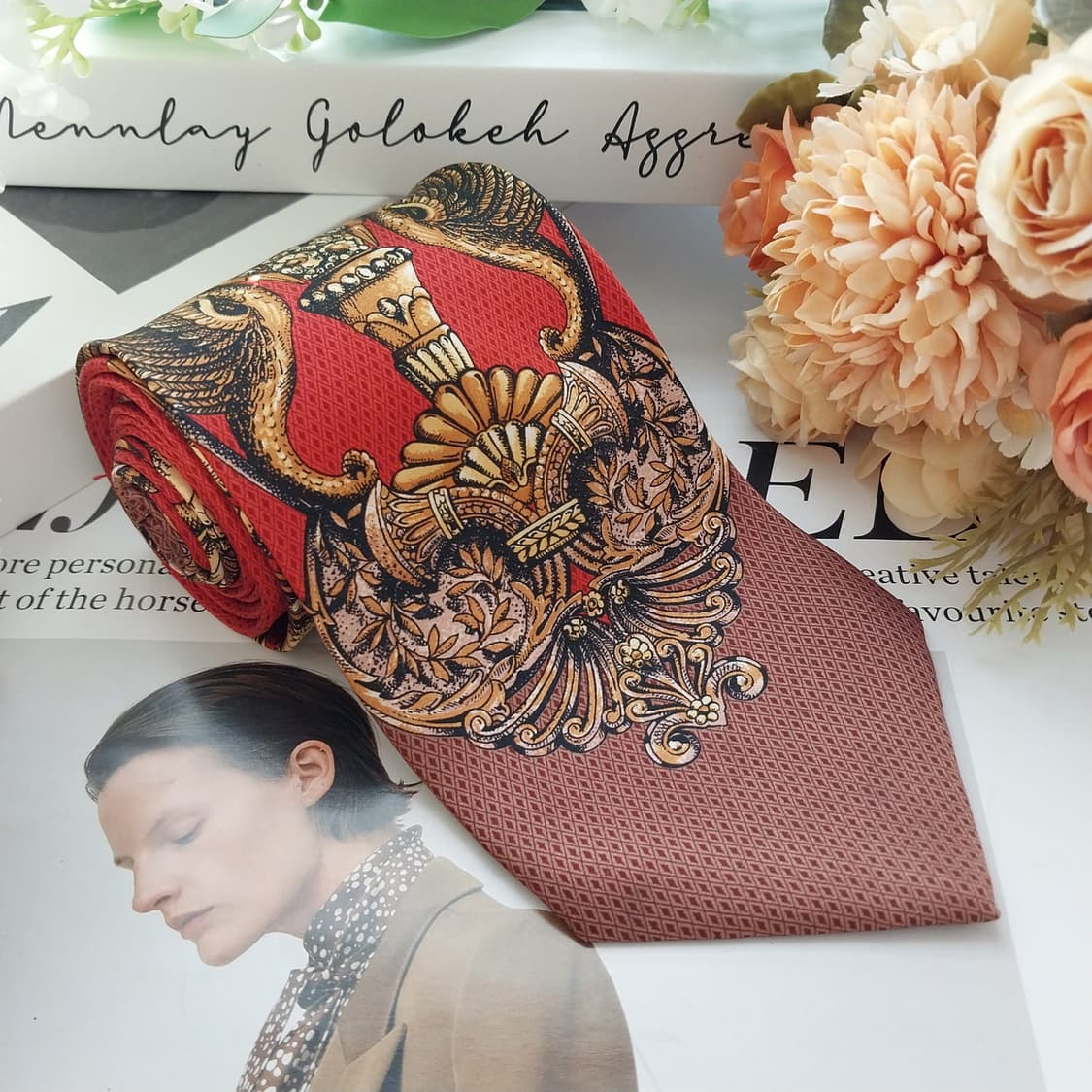 지안프랑코 페레 실크 레드 오너먼트 패턴 넥타이 9cm A등급 K1850 상품이미지4