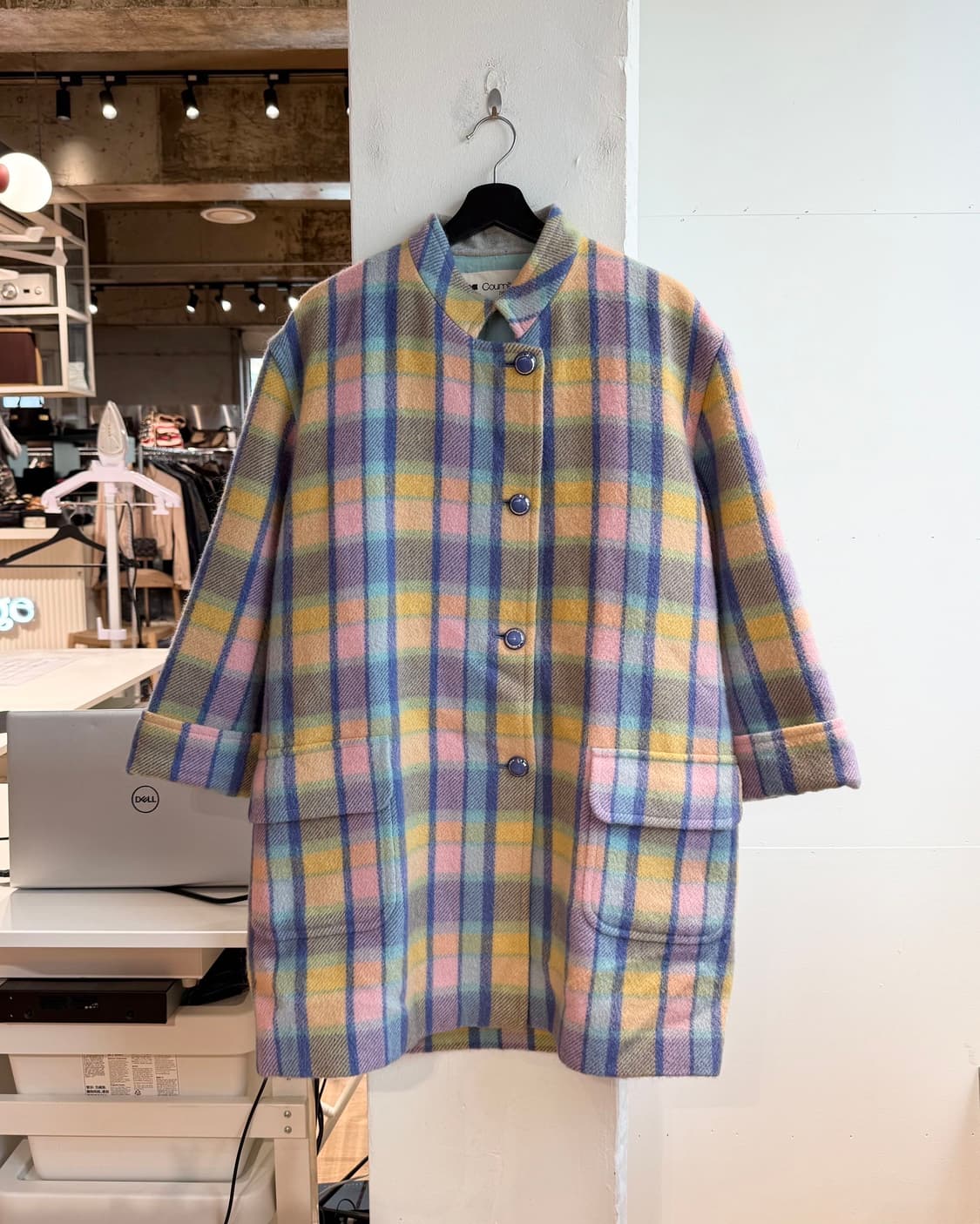 쿠레쥬 멀티컬러 체크 울 코트  상품이미지2