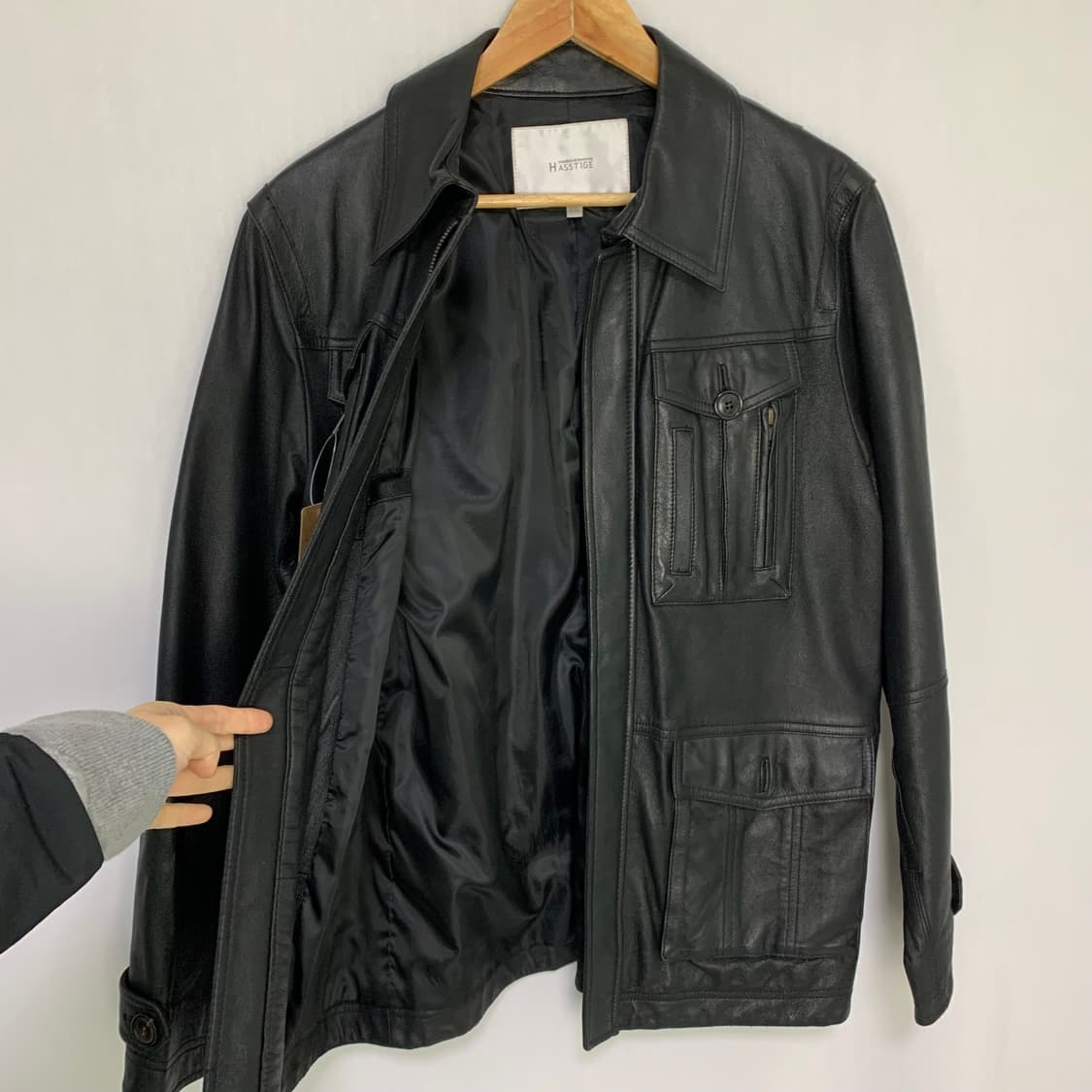 빈티지 양가죽 리얼레더 포켓 사파리 자켓 블랙 105 남녀공용 상품이미지4