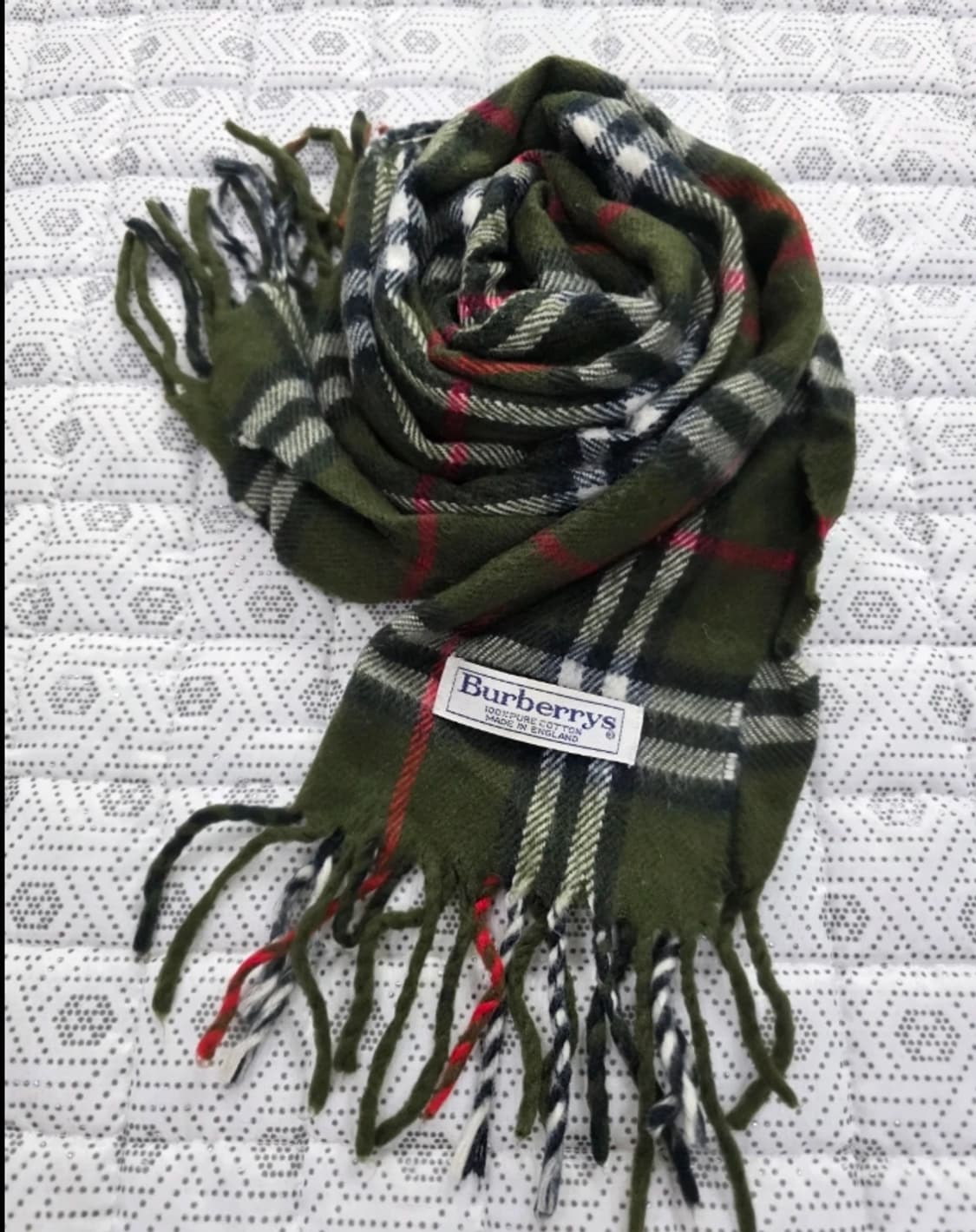 버버리 올리브 그린 체크 코튼 머플러 상품이미지1