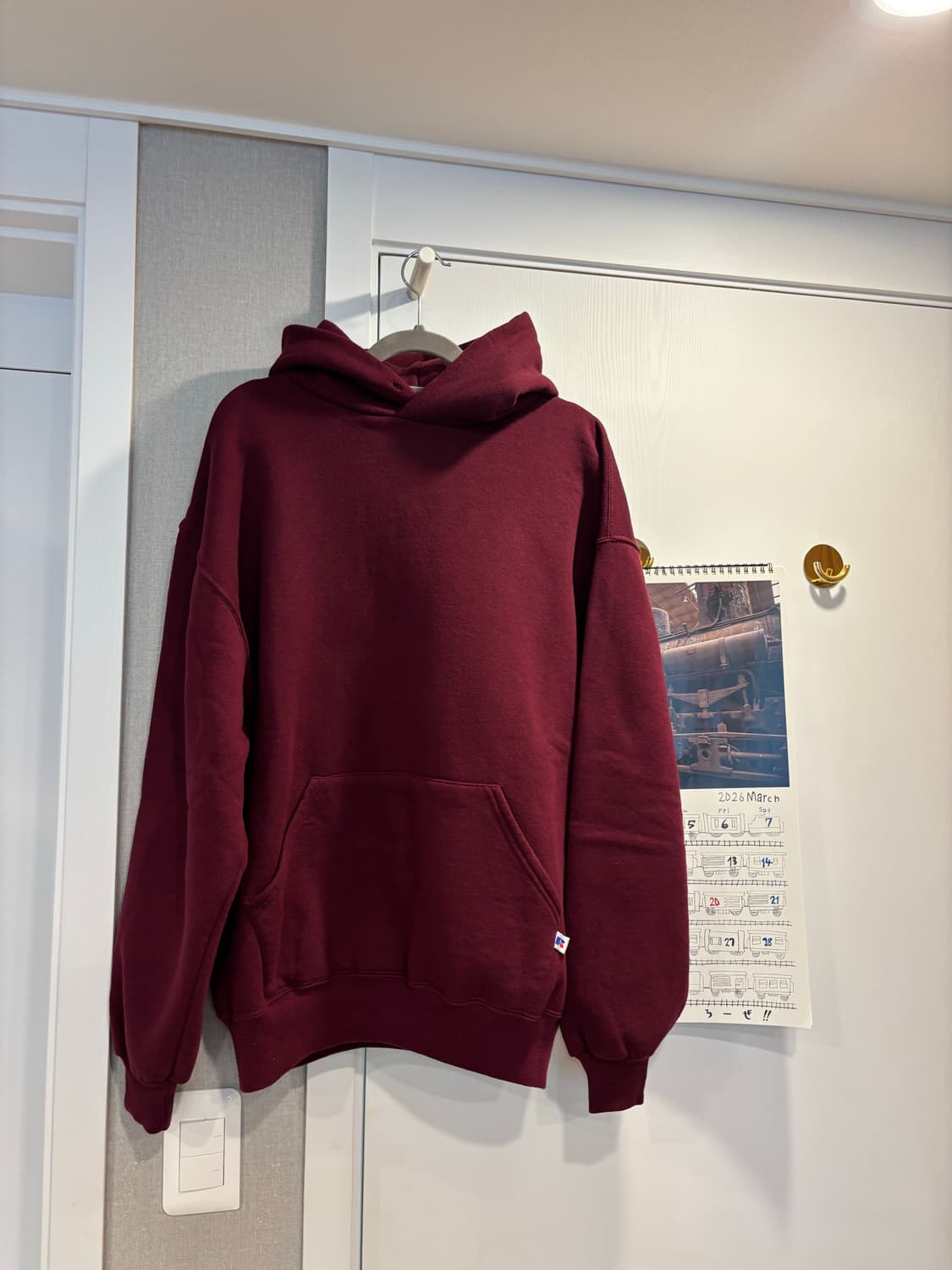 급처(L)90s 러셀 버건디 후드티 USA 상품이미지1