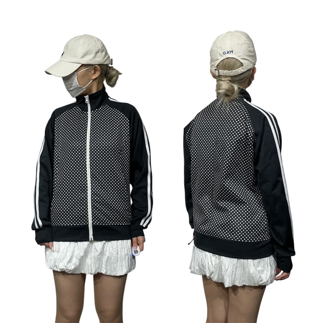 일본 빈티지 블랙 와투케 땡땡이 화이트 사이드 라인 키치 트랙탑 져지 L 상품이미지1