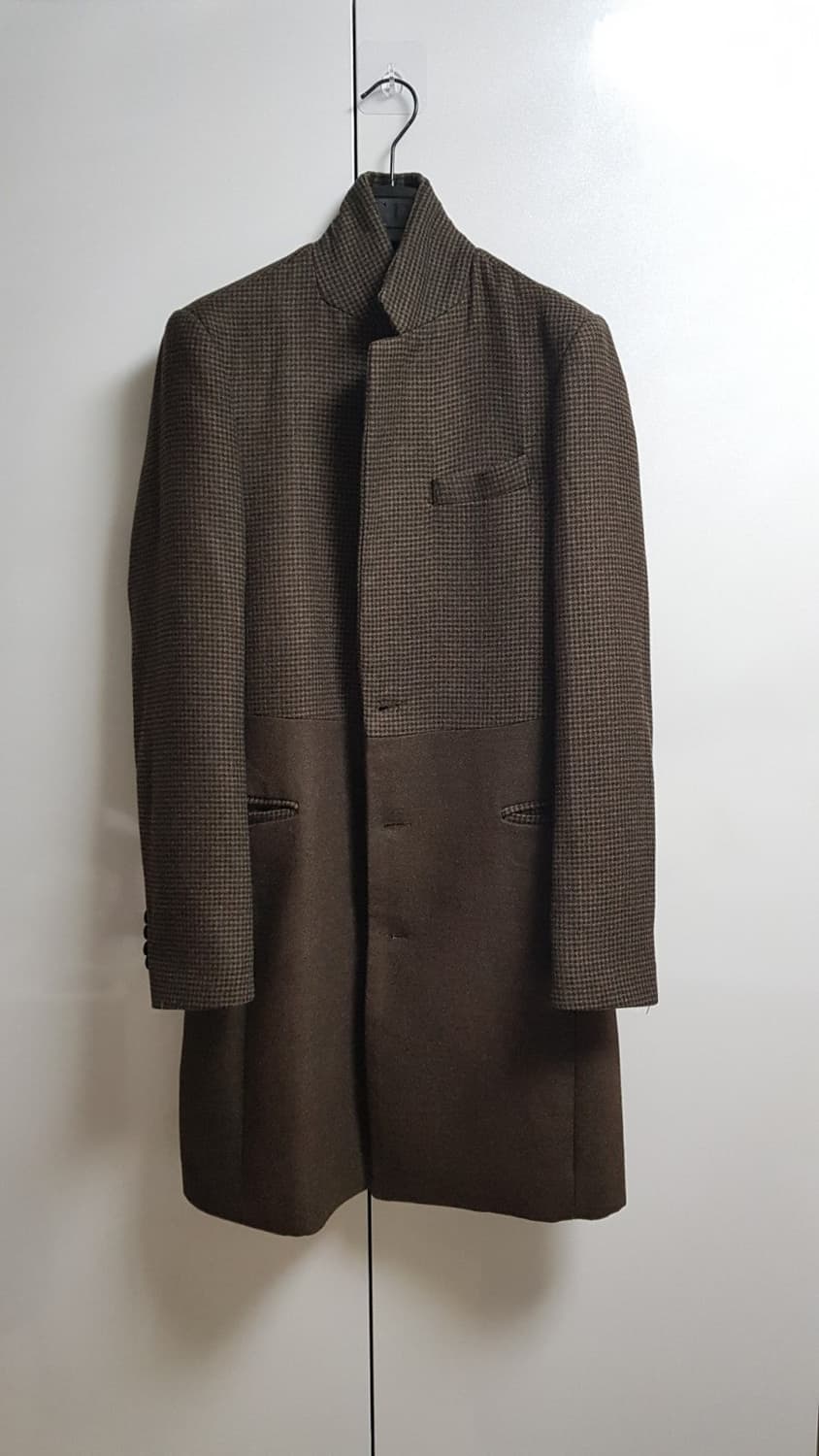 브라운 체크&헤링본 롱코트 상품이미지1