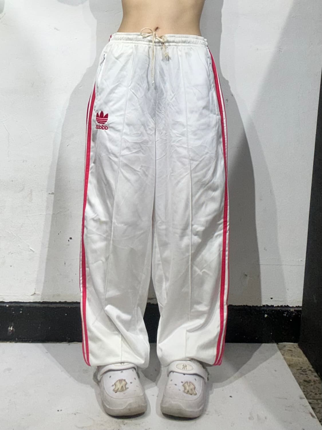 80s 아디다스 화이트 핑크 삼선 og 와이드 추리닝 바지 팬츠 L 상품이미지2