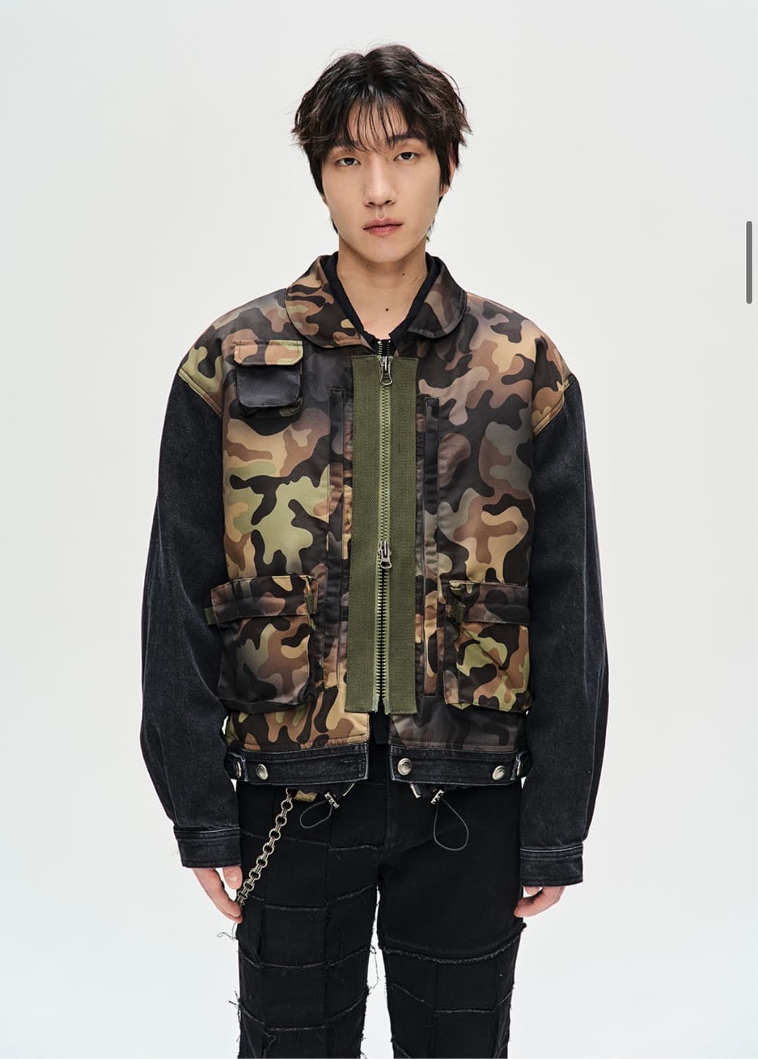 Camouflage Zip-Up Denim Jacket Black 상품이미지2